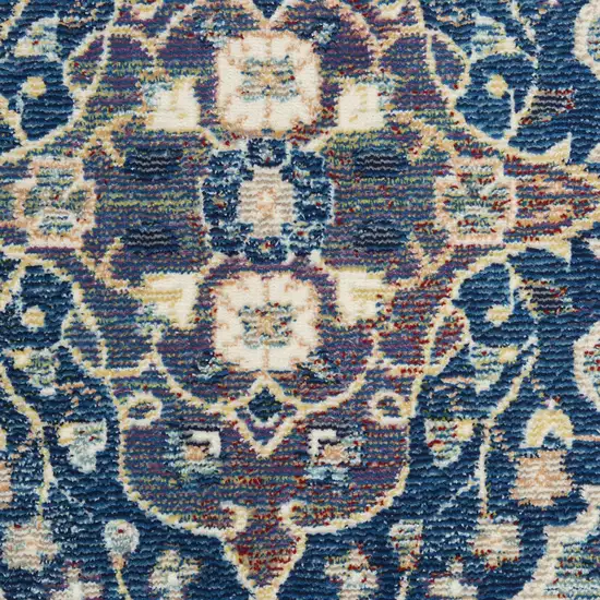 6' Ivory Navy Blue and Yellow Floral Distressed Non Skid Runner Rug Photo 6