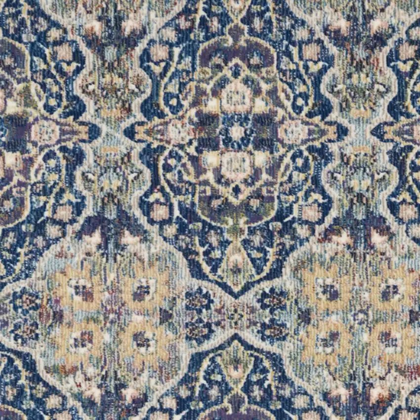 6' Ivory Navy Blue and Yellow Floral Distressed Non Skid Runner Rug Photo 8