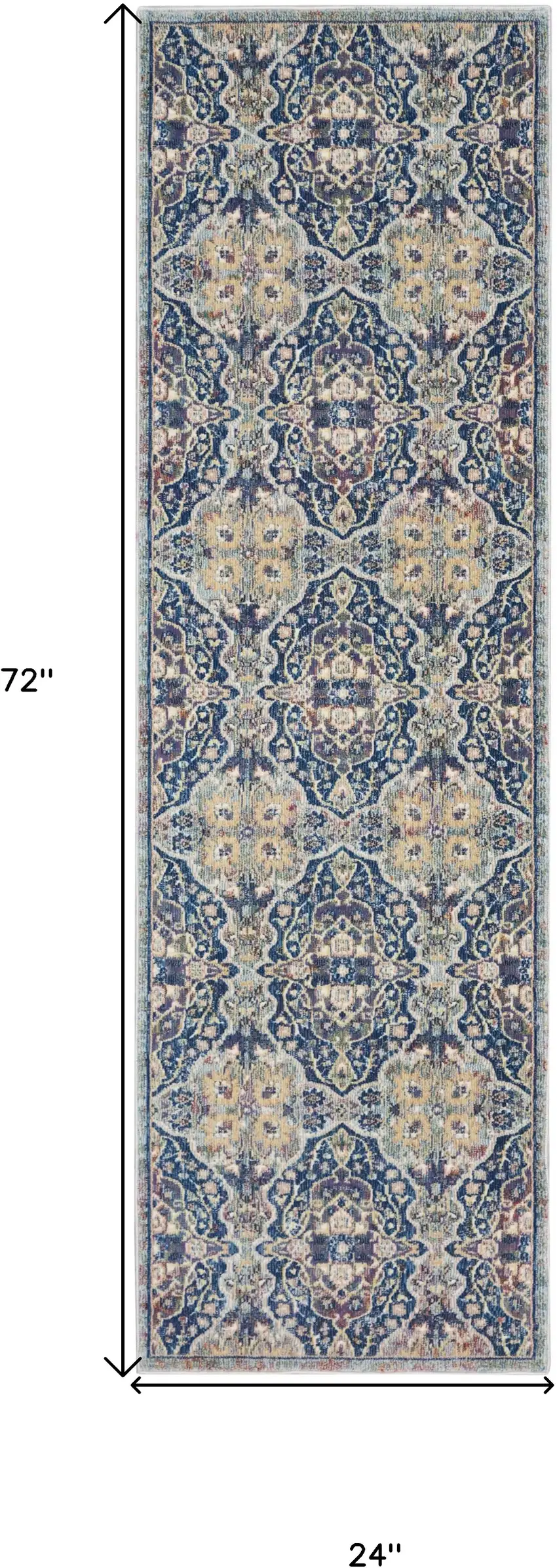 6' Ivory Navy Blue and Yellow Floral Distressed Non Skid Runner Rug Photo 3