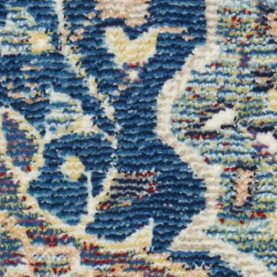 6' Ivory Navy Blue and Yellow Floral Distressed Non Skid Runner Rug Photo 4
