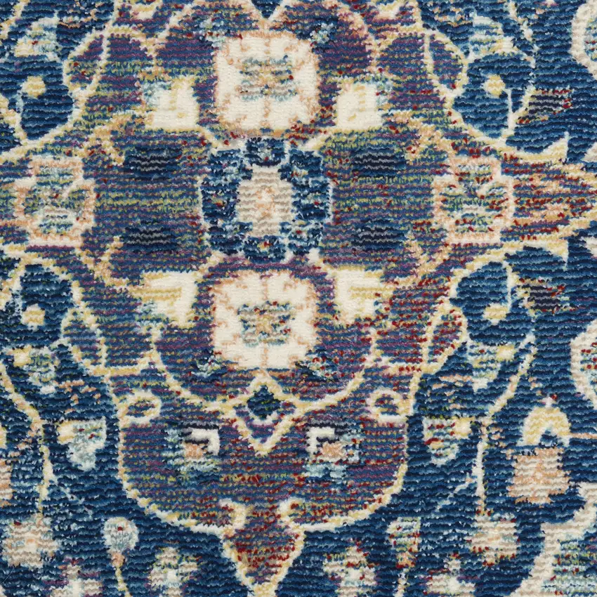 8' Ivory Navy Blue and Yellow Floral Distressed Non Skid Runner Rug Photo 8