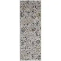 Photo of 10' Ivory Orange And Blue Floral Power Loom Distressed Runner Rug With Fringe