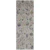 Photo of 8' Ivory Orange And Blue Floral Power Loom Distressed Runner Rug With Fringe