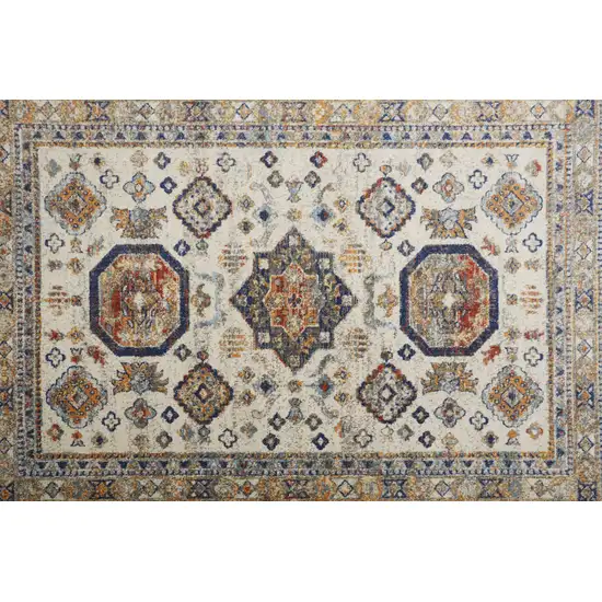 10' Ivory Orange And Blue Floral Stain Resistant Runner Rug Photo 1