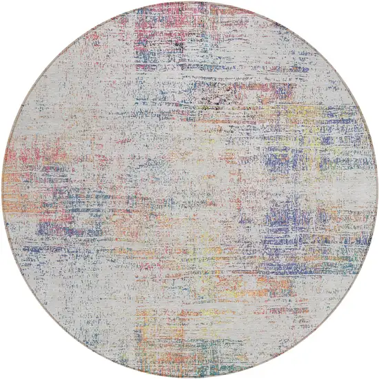 8' Ivory Orange And Blush Round Abstract Washable Indoor Outdoor Area Rug Photo 2