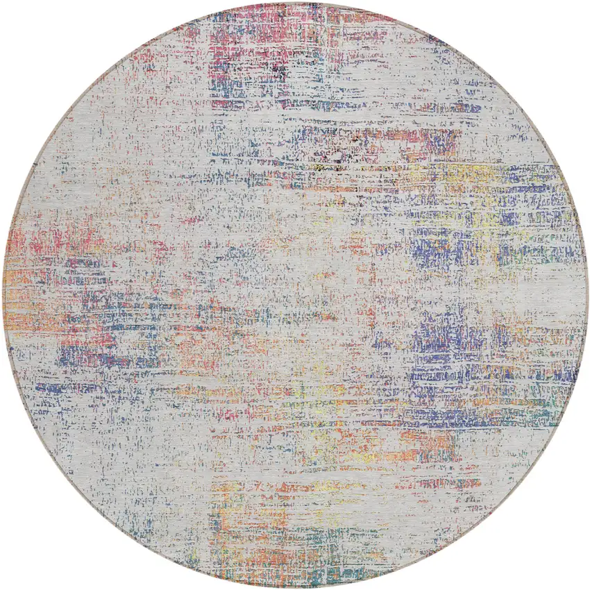 8' Ivory Orange And Blush Round Abstract Washable Indoor Outdoor Area Rug Photo 2
