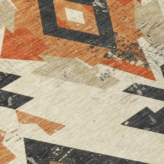 8' Ivory Orange And Charcoal Round Aztec Washable Indoor Outdoor Area Rug Photo 9