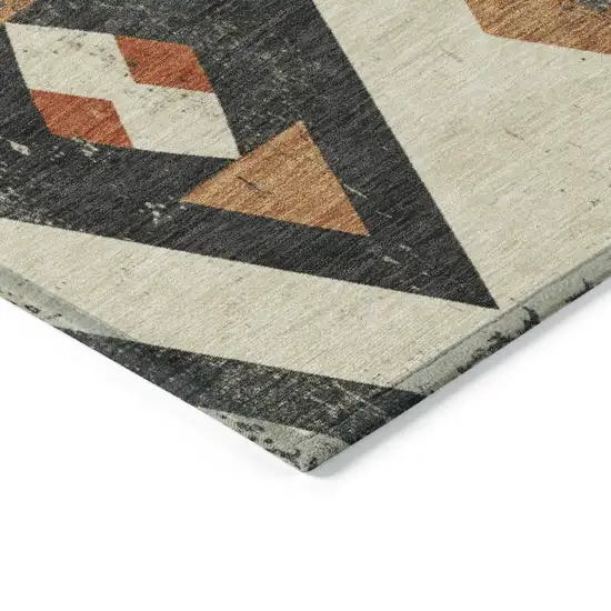 8' Ivory Orange And Charcoal Round Aztec Washable Indoor Outdoor Area Rug Photo 8