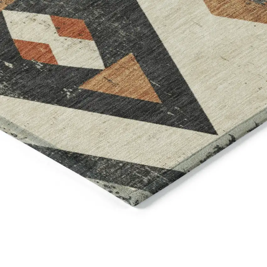 8' Ivory Orange And Charcoal Round Aztec Washable Indoor Outdoor Area Rug Photo 8