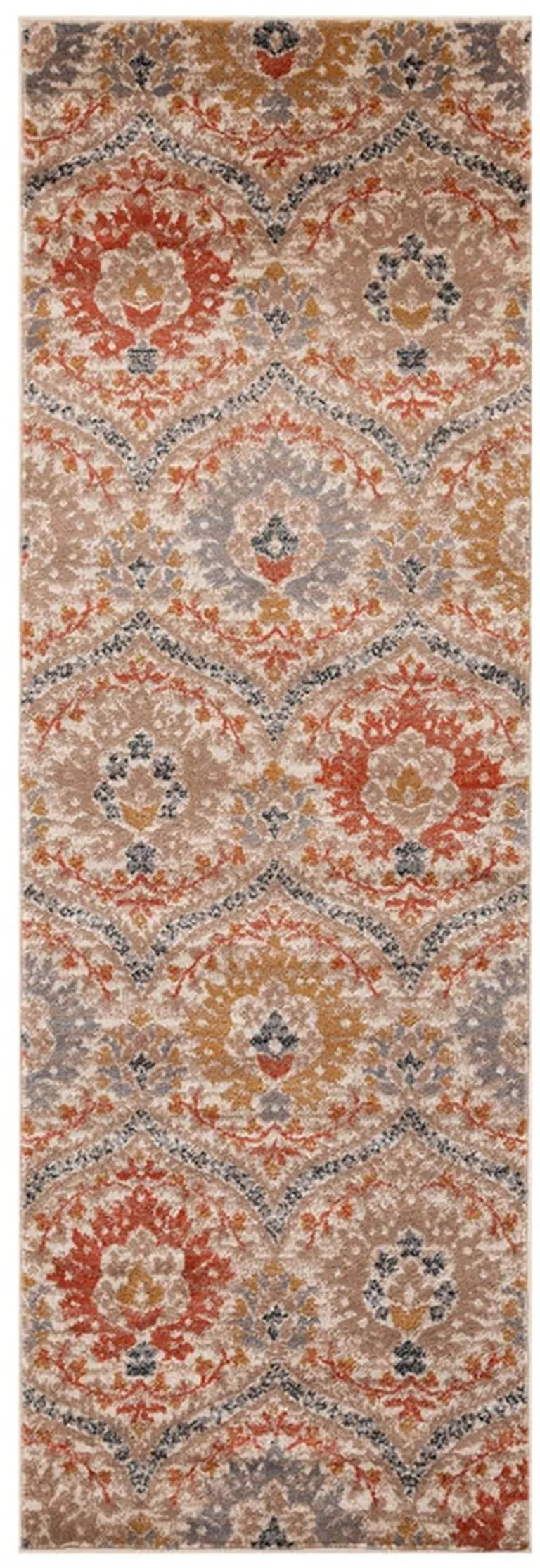 10' Ivory Orange And Gray Floral Stain Resistant Runner Rug Photo 1