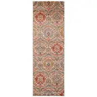 Photo of 8' Ivory Orange And Gray Floral Stain Resistant Runner Rug