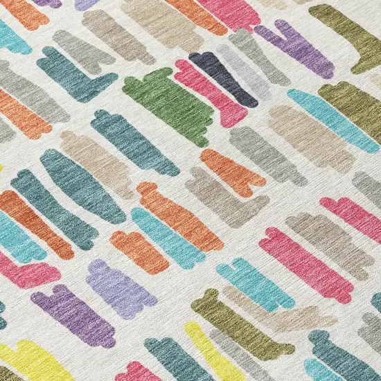 8' Ivory Orange And Green Round Striped Washable Indoor Outdoor Area Rug Photo 9