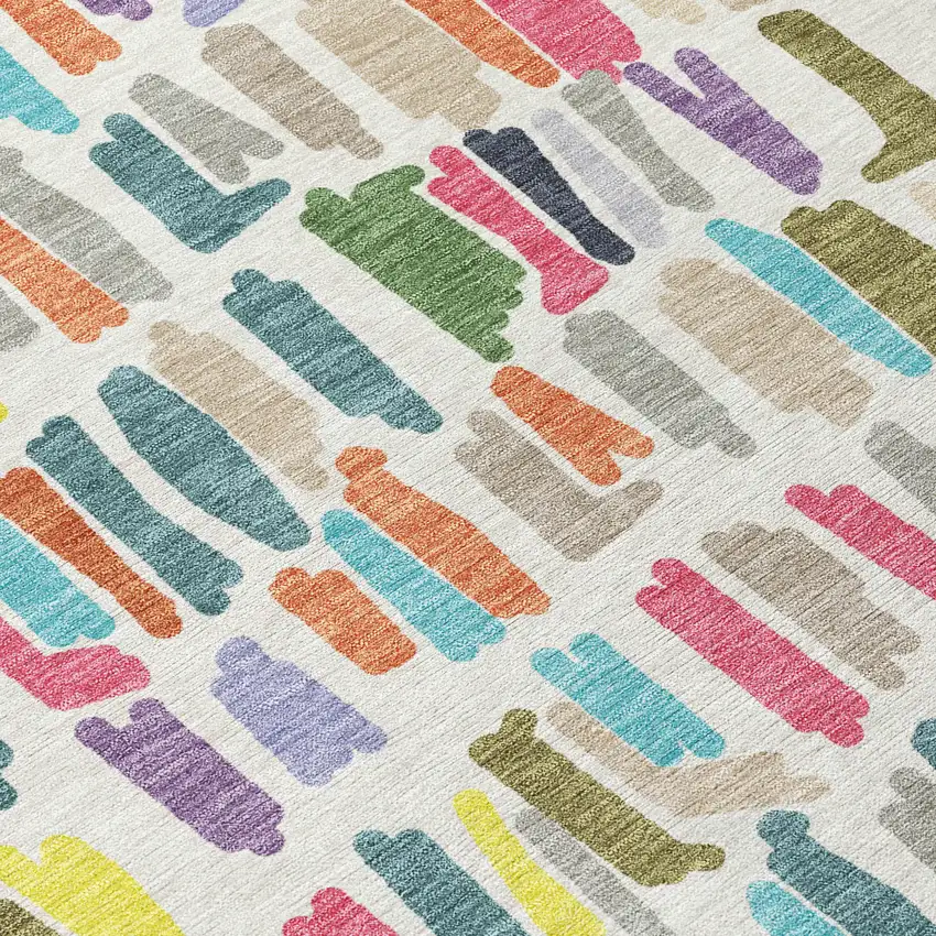 8' Ivory Orange And Green Round Striped Washable Indoor Outdoor Area Rug Photo 9