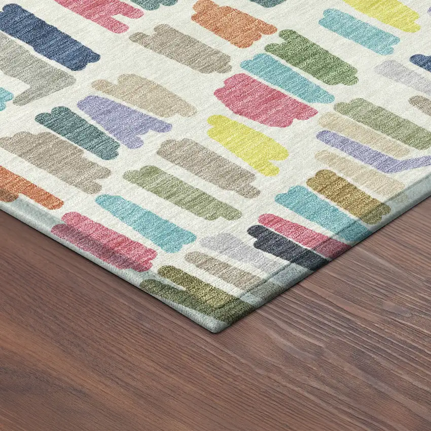 8' Ivory Orange And Green Round Striped Washable Indoor Outdoor Area Rug Photo 8