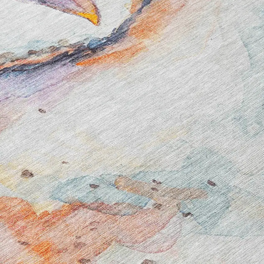 8' Ivory Orange Charcoal And Blue Round Owl Washable Indoor Outdoor Area Rug Photo 7