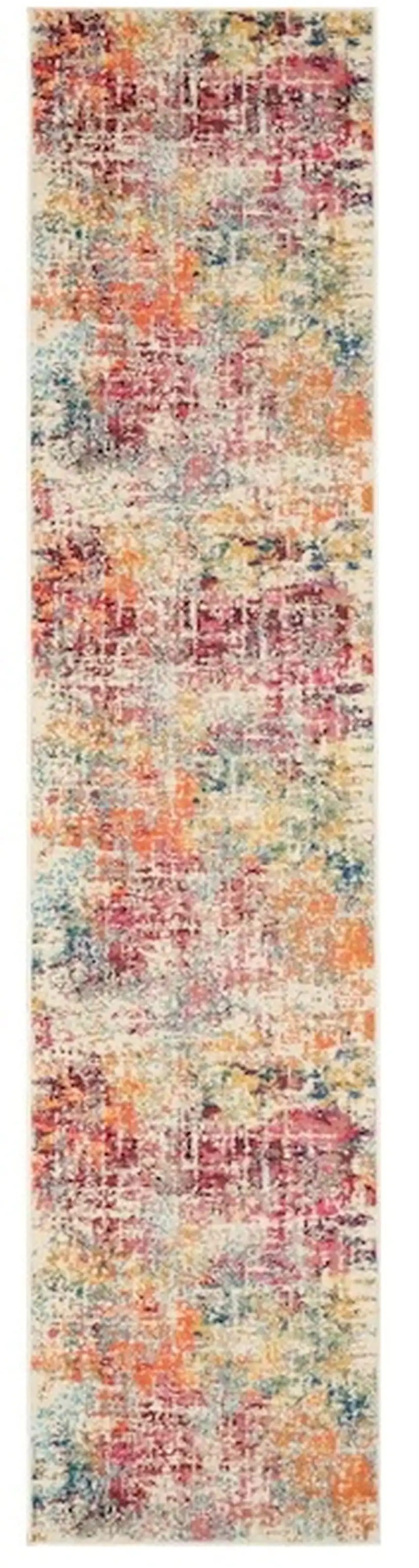 10' Ivory Orange and Pink Abstract Distressed Non Skid Runner Rug Photo 2
