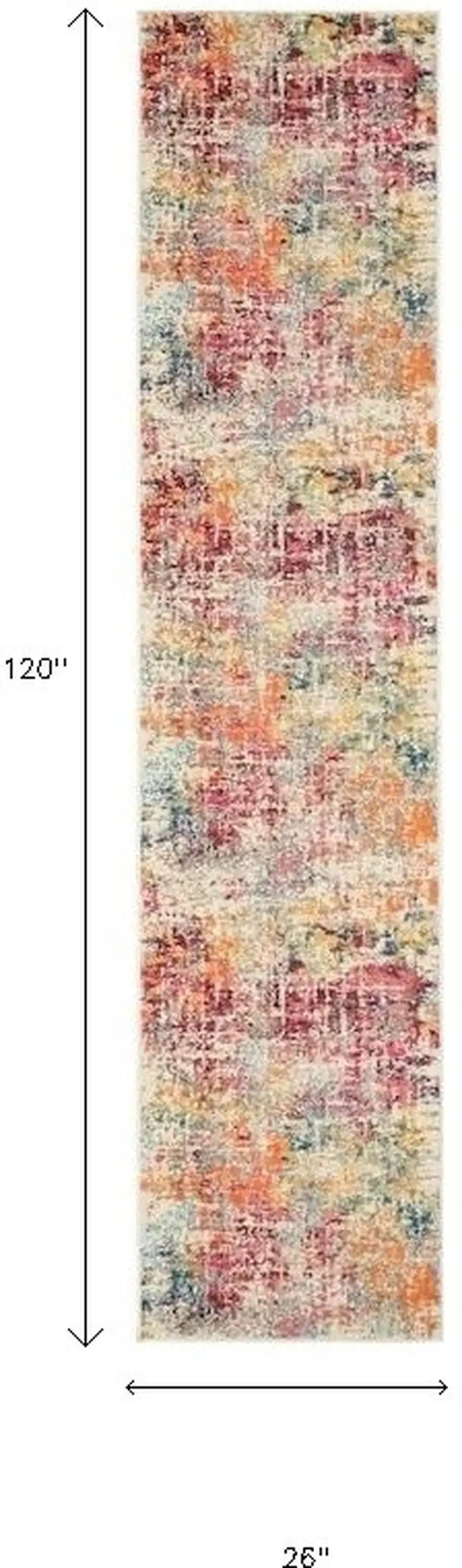 10' Ivory Orange and Pink Abstract Distressed Non Skid Runner Rug Photo 3
