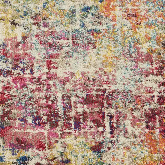 10' Ivory Orange and Pink Abstract Distressed Non Skid Runner Rug Photo 9