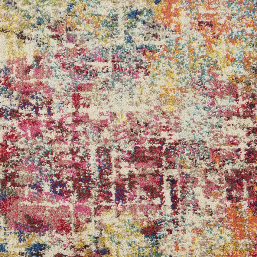 10' Ivory Orange and Pink Abstract Distressed Non Skid Runner Rug Photo 9