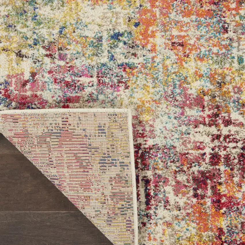 10' Ivory Orange and Pink Abstract Distressed Non Skid Runner Rug Photo 7