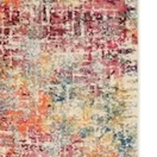 10' Ivory Orange and Pink Abstract Distressed Non Skid Runner Rug Photo 5