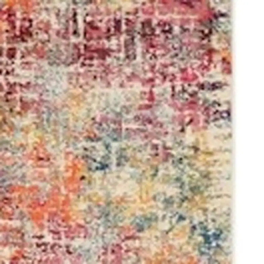 10' Ivory Orange and Pink Abstract Distressed Non Skid Runner Rug Photo 5