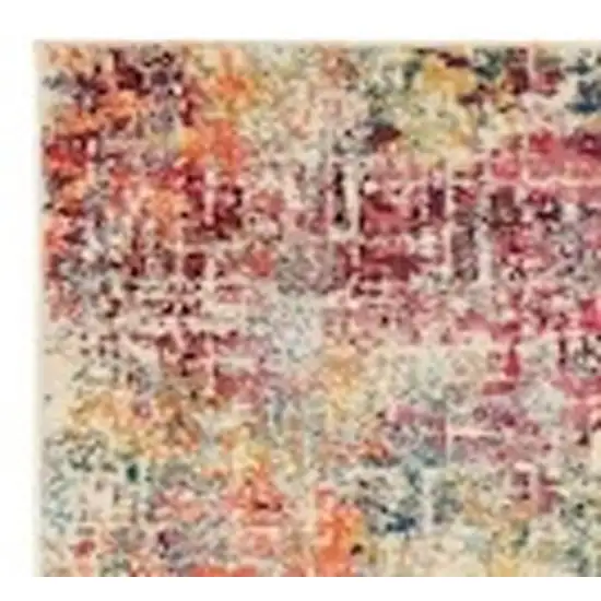 10' Ivory Orange and Pink Abstract Distressed Non Skid Runner Rug Photo 3