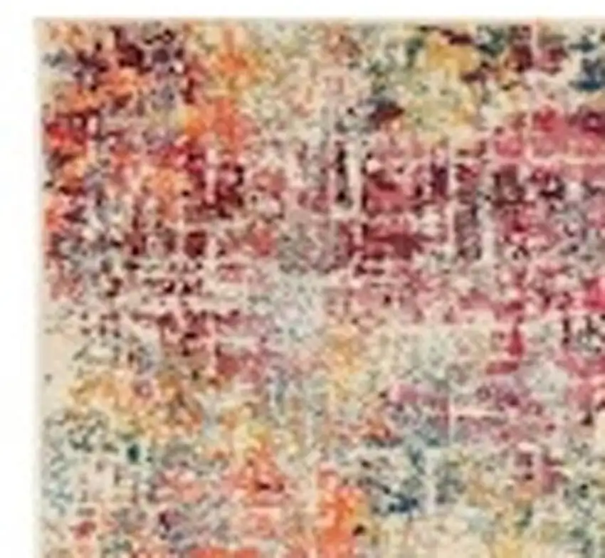 10' Ivory Orange and Pink Abstract Distressed Non Skid Runner Rug Photo 3