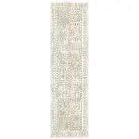 Photo of 8' Ivory Oriental Distressed Runner Rug With Fringe