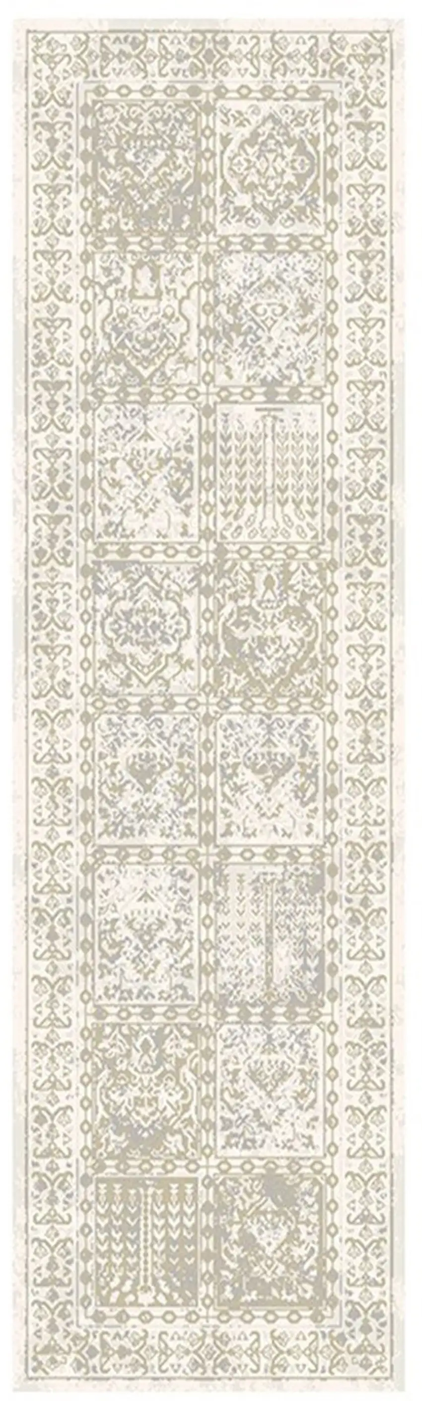 8' Ivory Oriental Distressed Runner Rug With Fringe Photo 4