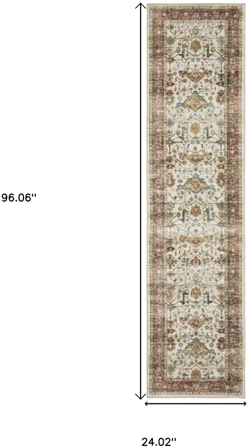 8' Ivory Oriental Distressed Runner Rug Photo 3