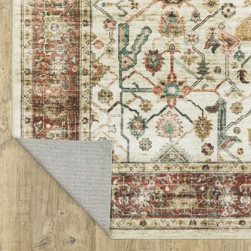 8' Ivory Oriental Distressed Runner Rug Photo 9