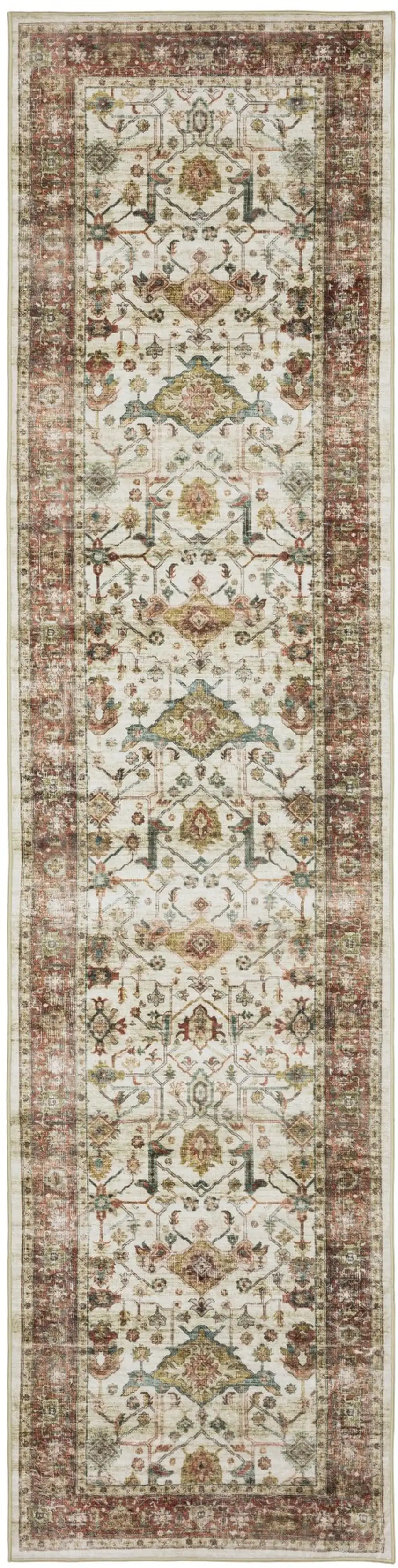 8' Ivory Oriental Distressed Runner Rug Photo 2