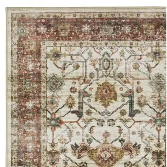 8' Ivory Oriental Distressed Runner Rug Photo 7