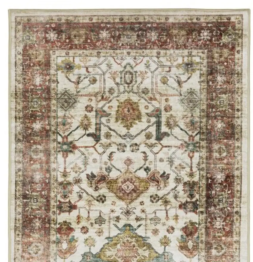 8' Ivory Oriental Distressed Runner Rug Photo 5