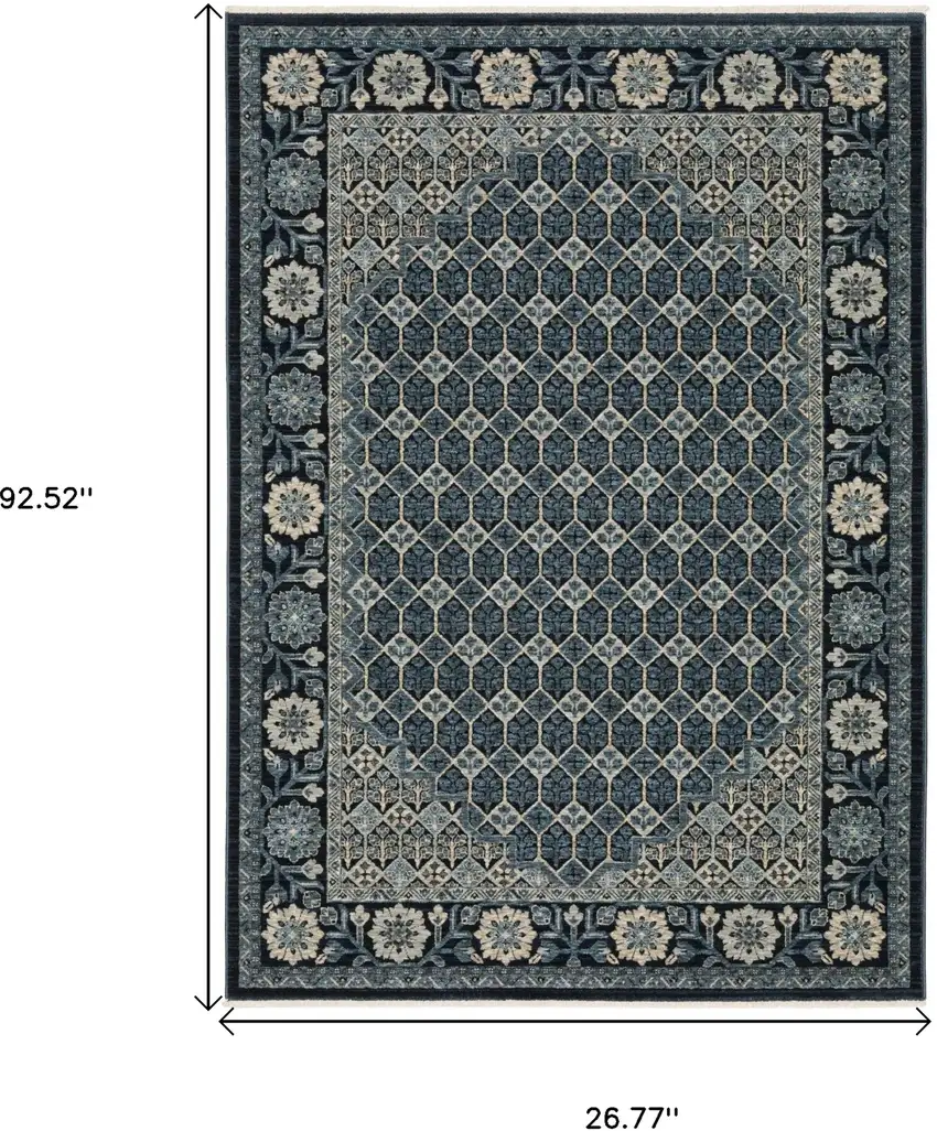 8' Ivory Oriental Runner Rug With Fringe Photo 3