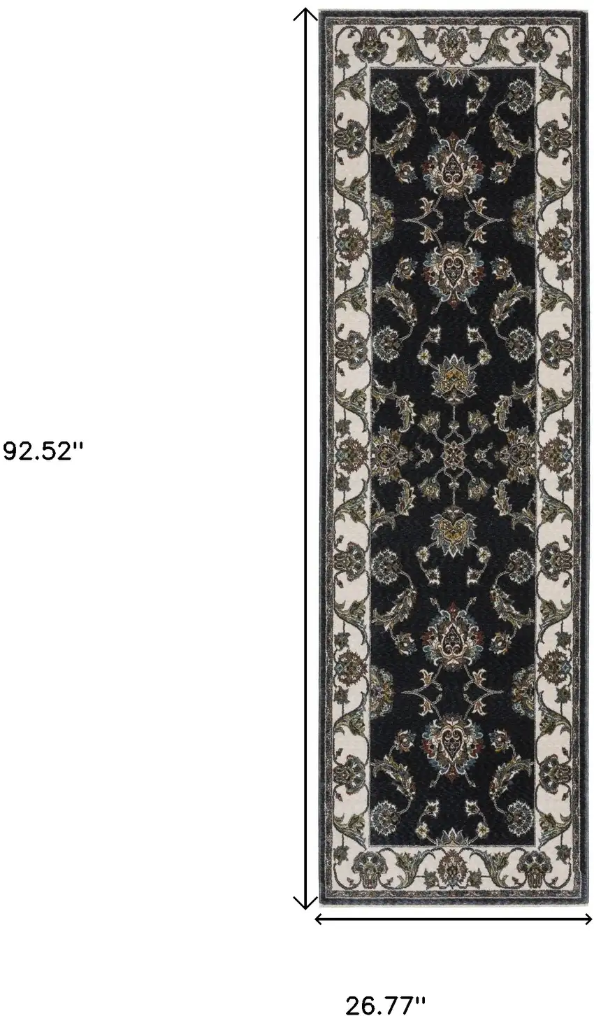 8' Ivory Oriental Runner Rug With Fringe Photo 3
