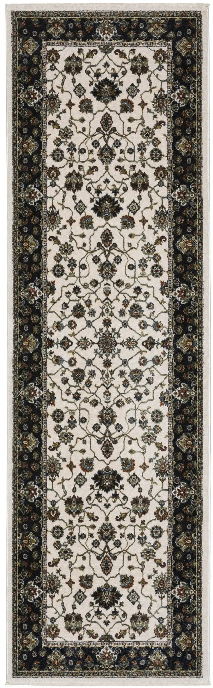 8' Ivory Oriental Runner Rug With Fringe Photo 2
