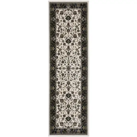 8' Ivory Oriental Runner Rug With Fringe Photo 2