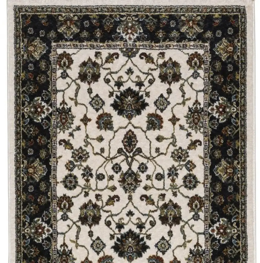 8' Ivory Oriental Runner Rug With Fringe Photo 4