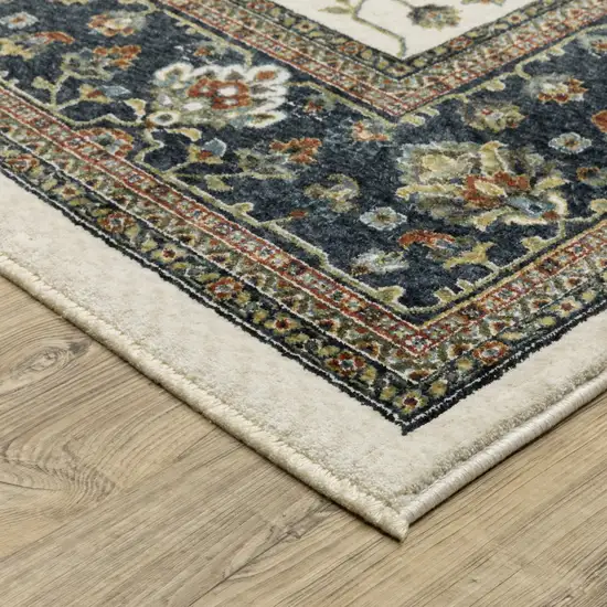 8' Ivory Oriental Runner Rug With Fringe Photo 8