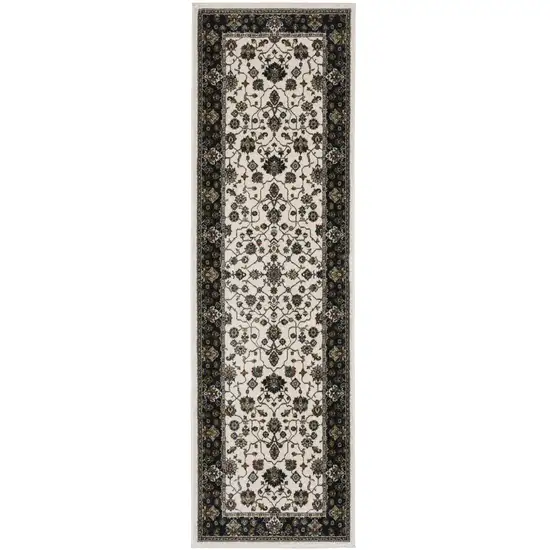 8' Ivory Oriental Runner Rug With Fringe Photo 5