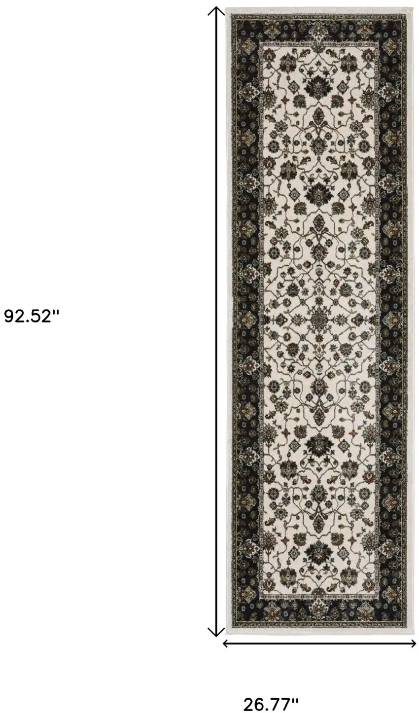 8' Ivory Oriental Runner Rug With Fringe Photo 3