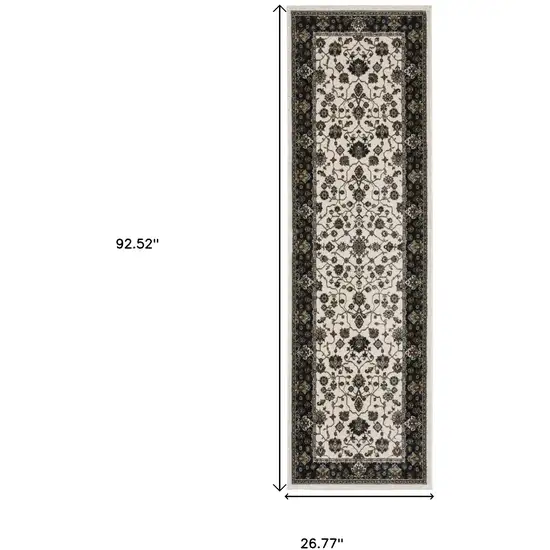 8' Ivory Oriental Runner Rug With Fringe Photo 3