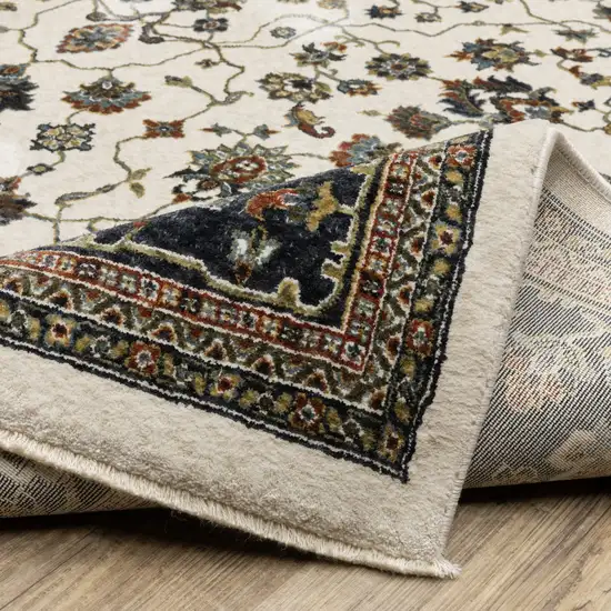 8' Ivory Oriental Runner Rug With Fringe Photo 9