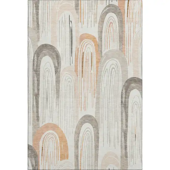 8' Ivory Peach And Taupe Geometric Washable Area Rug With UV Protection Photo 1