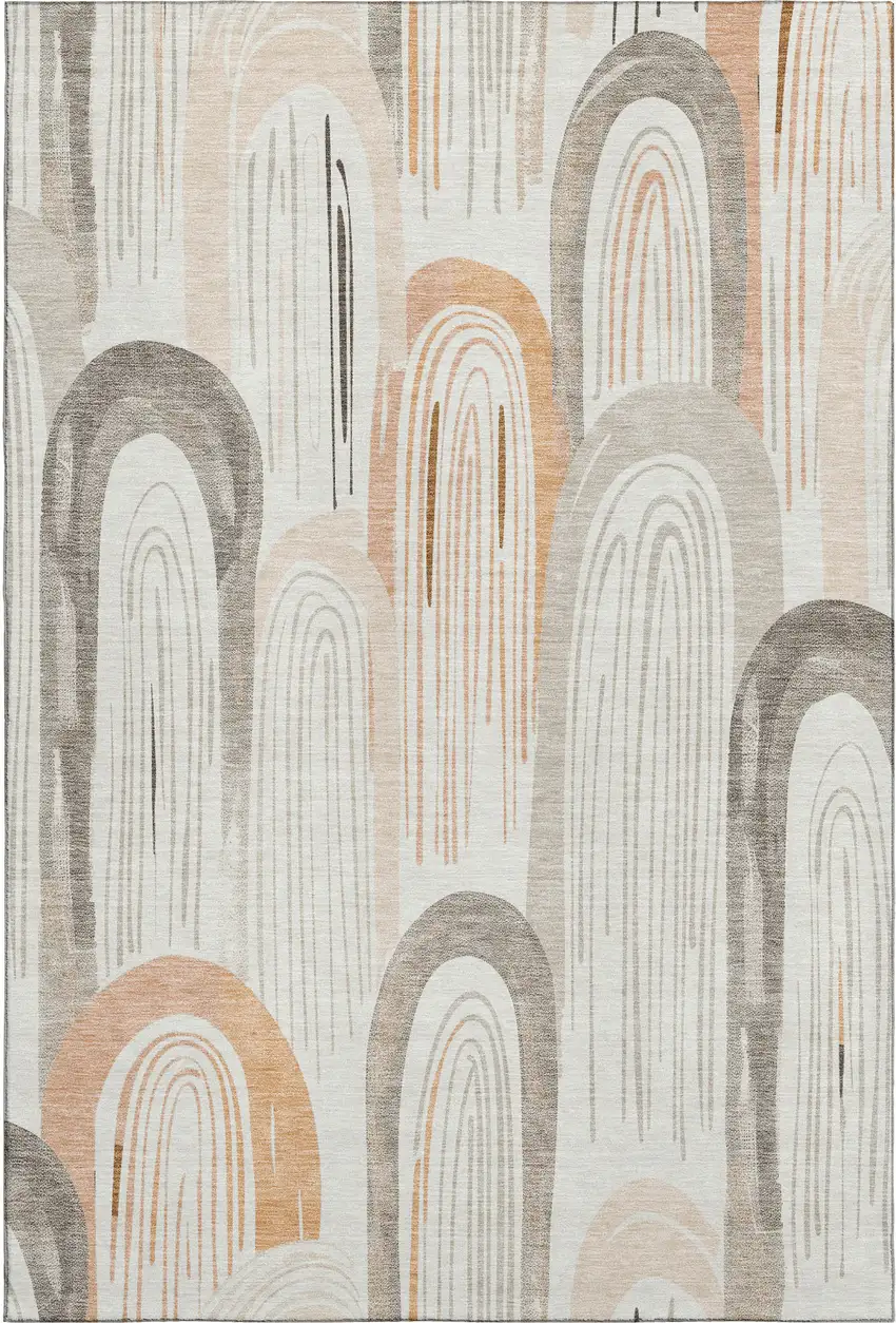 8' Ivory Peach And Taupe Geometric Washable Area Rug With UV Protection Photo 1