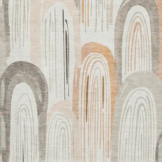 8' Ivory Peach And Taupe Geometric Washable Area Rug With UV Protection Photo 2