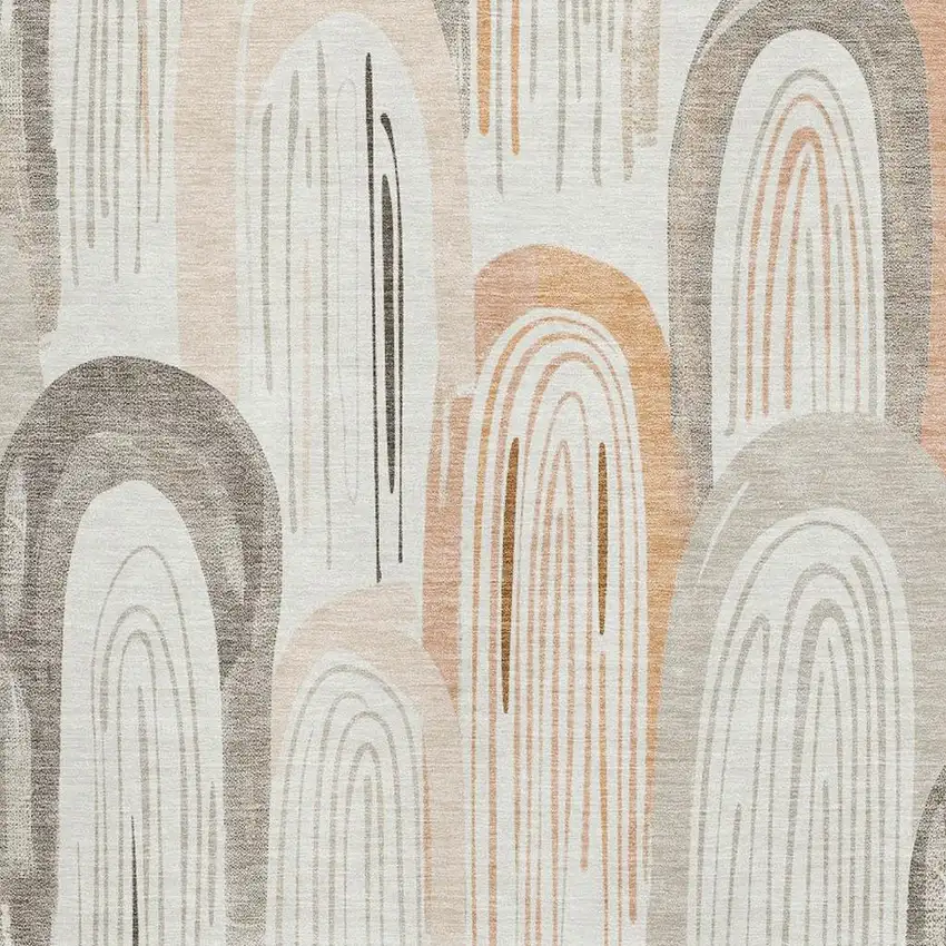 8' Ivory Peach And Taupe Geometric Washable Area Rug With UV Protection Photo 2