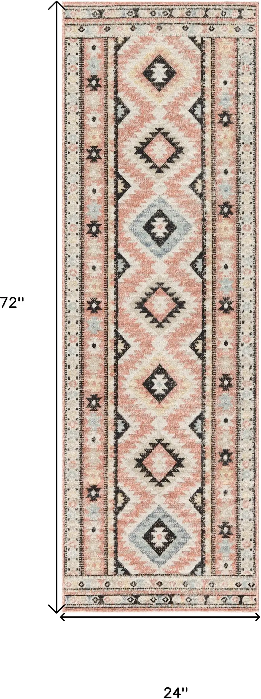 6' Ivory Pink And Black Geometric Flatweave Runner Rug Photo 3